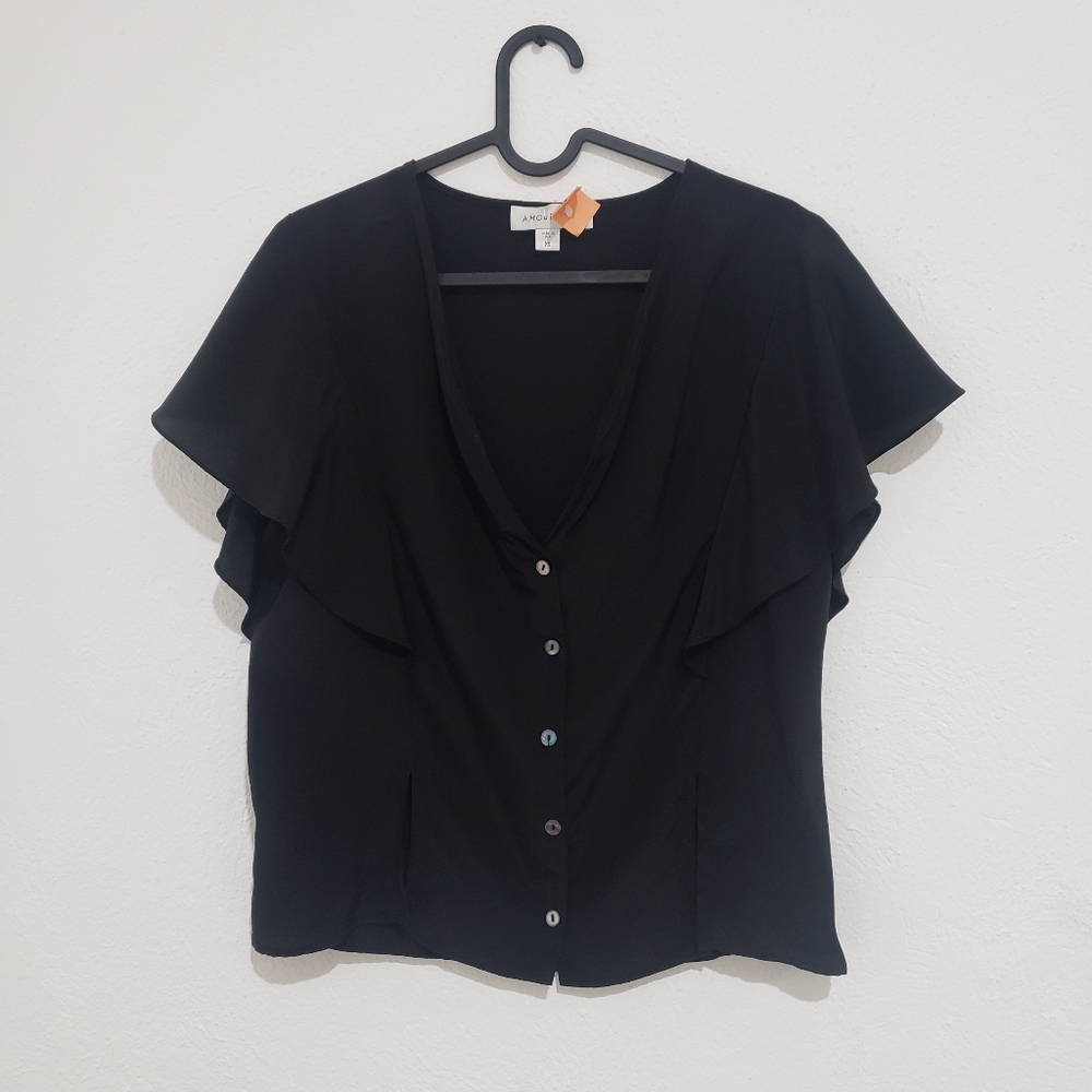 Amour Vert 100% Silk ruffle blouse